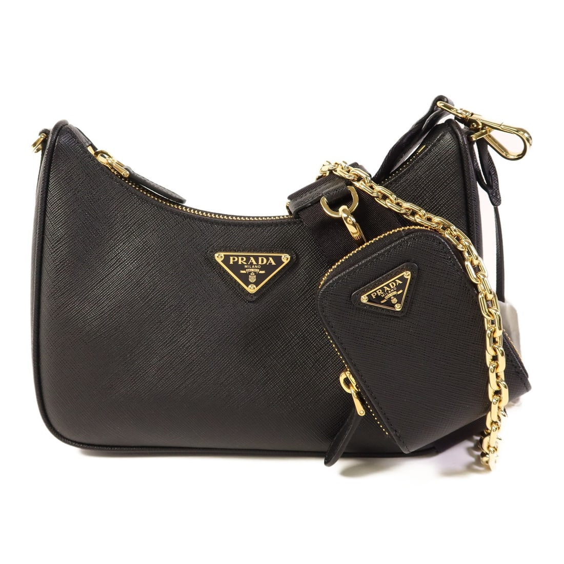 PRADA Re-Edition 2005 Black Saffiano Leather Shoulder Bag GHW: PRADA Re-Edition 2005 Black Saffiano Leather Shoulder Bag GHW Elevate your style with the PRADA Re-Edition 2005 Shoulder Bag. Crafted from luxurious Saffiano leather, this elegant bag showcases a slee