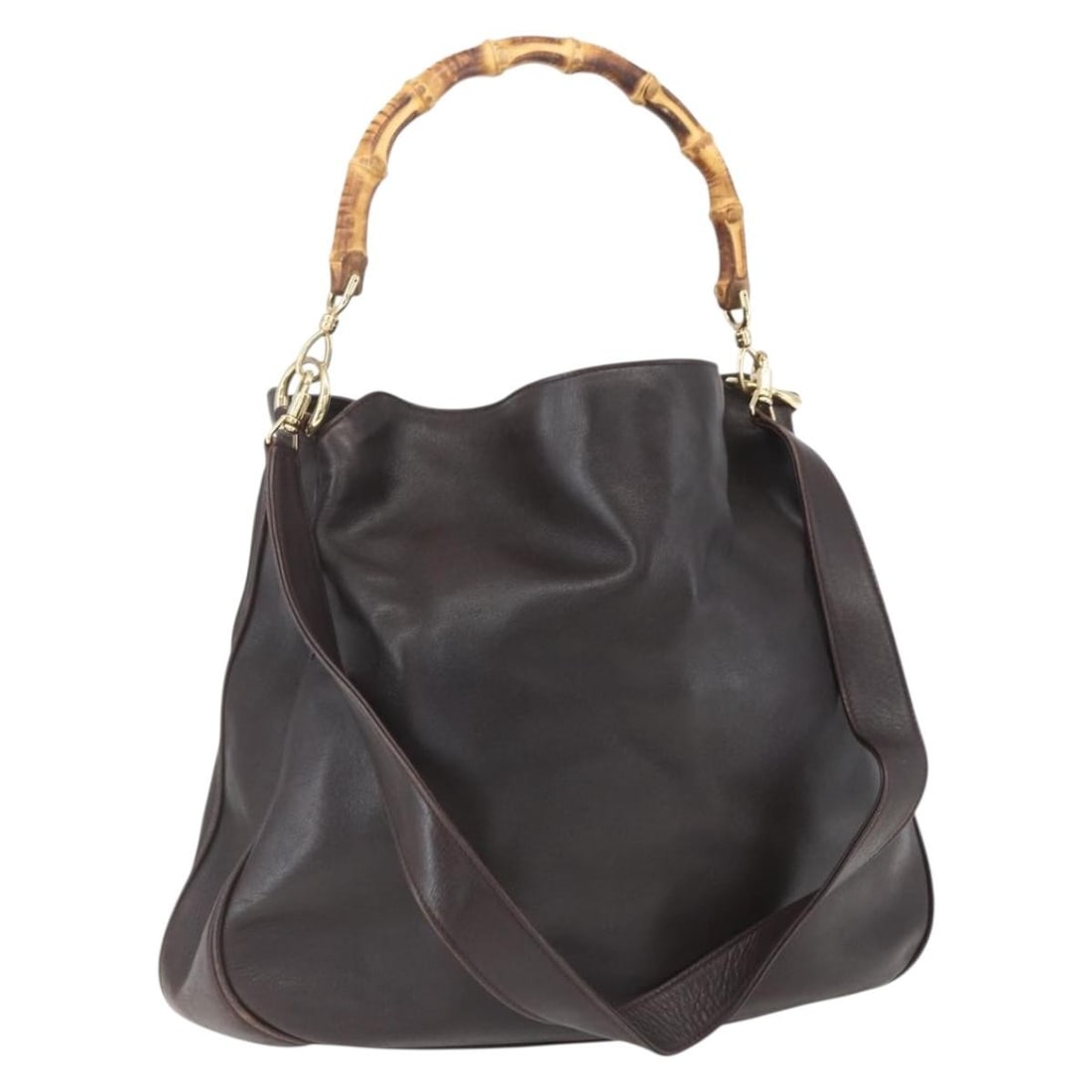 Brown Suede GUCCI Bamboo Shoulder Bag with 2 Straps Model 001 2852 1577: Brown Suede GUCCI Bamboo Shoulder Bag with 2 Straps Model 001 2852 1577 This GUCCI Bamboo shoulder bag is crafted from brown suede and features a distinctive bamboo handle. The bag offers versatile ca
