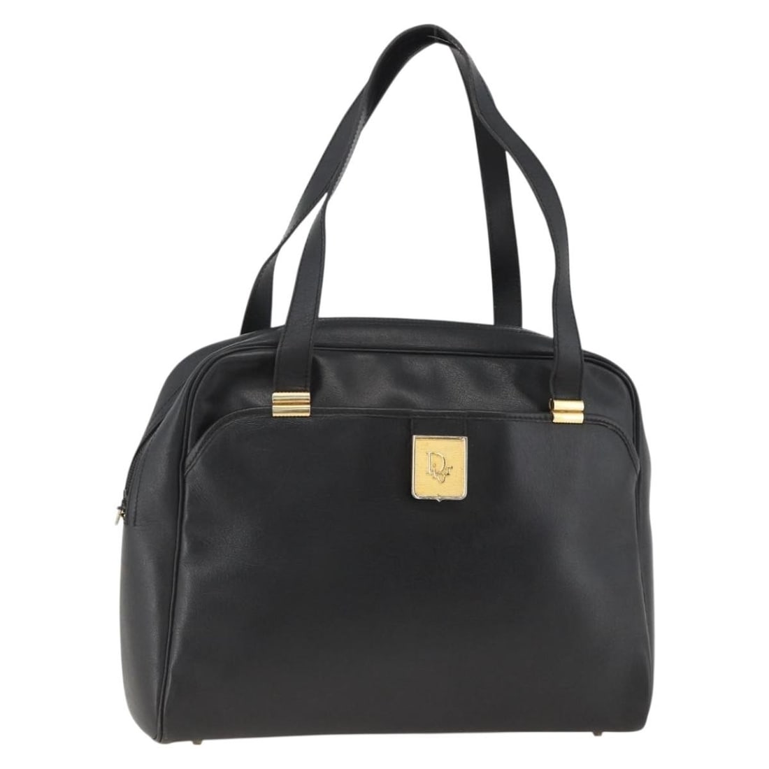 Christian Dior Black Leather Handbag with Gold Details for Women: Christian Dior Black Leather Handbag with Gold Details for Women This Christian Dior handbag features a black leather exterior with gold-tone accents. Designed for women, it offers a structured silhou