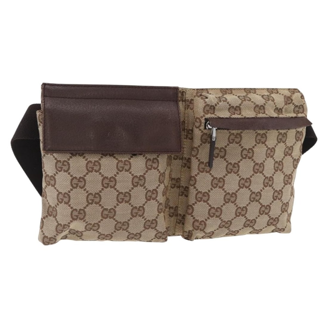 Beige Silver GG Canvas Waist Bag by Gucci 28566: Beige Silver GG Canvas Waist Bag by Gucci 28566 This is a Gucci GG Canvas waist bag in beige and silver tones, designed for women. Made in Italy, the bag features the signature GG canvas exterior and 