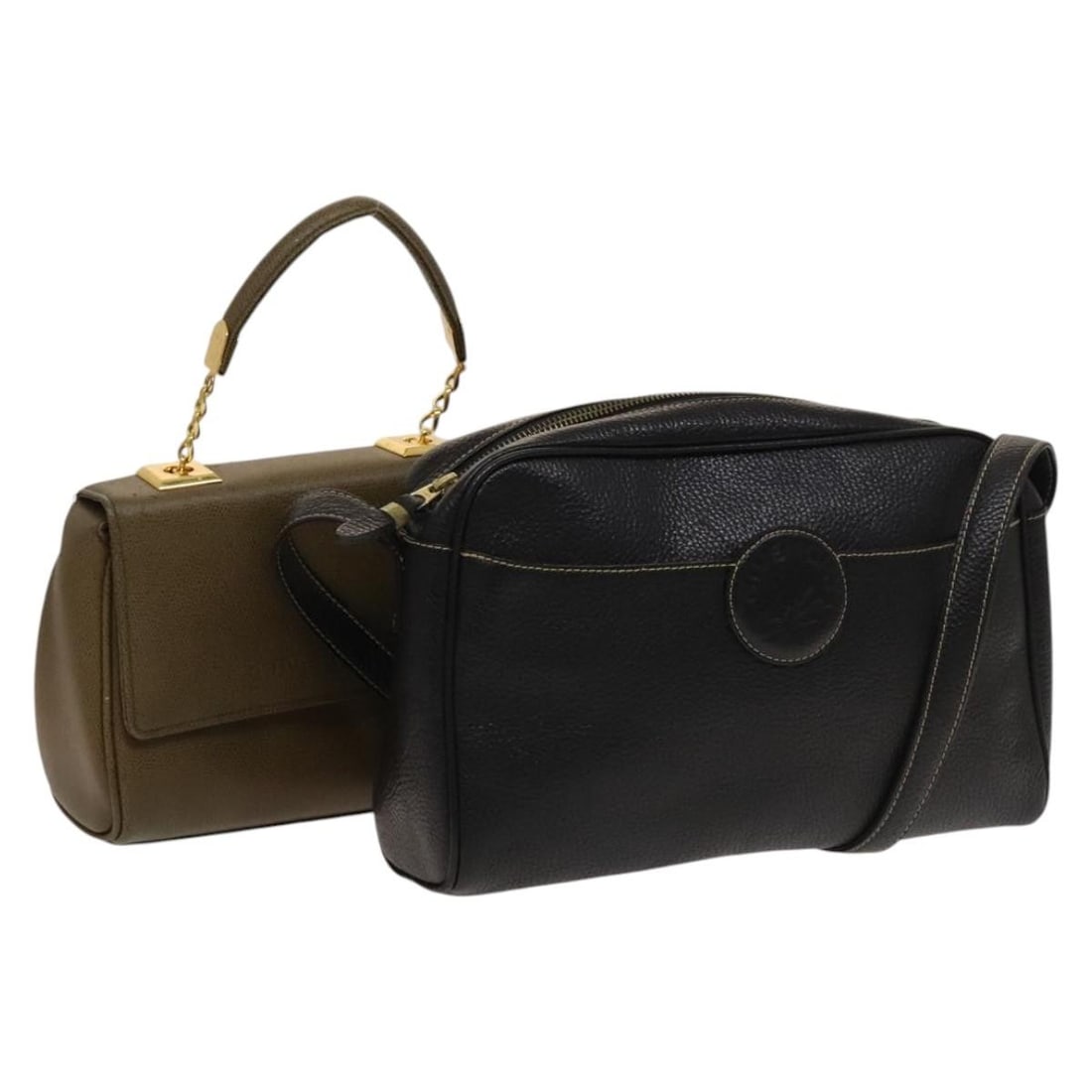 GIVENCHY Leather Shoulder Bag Set Brown Black Gold Authentic (1 of 17)