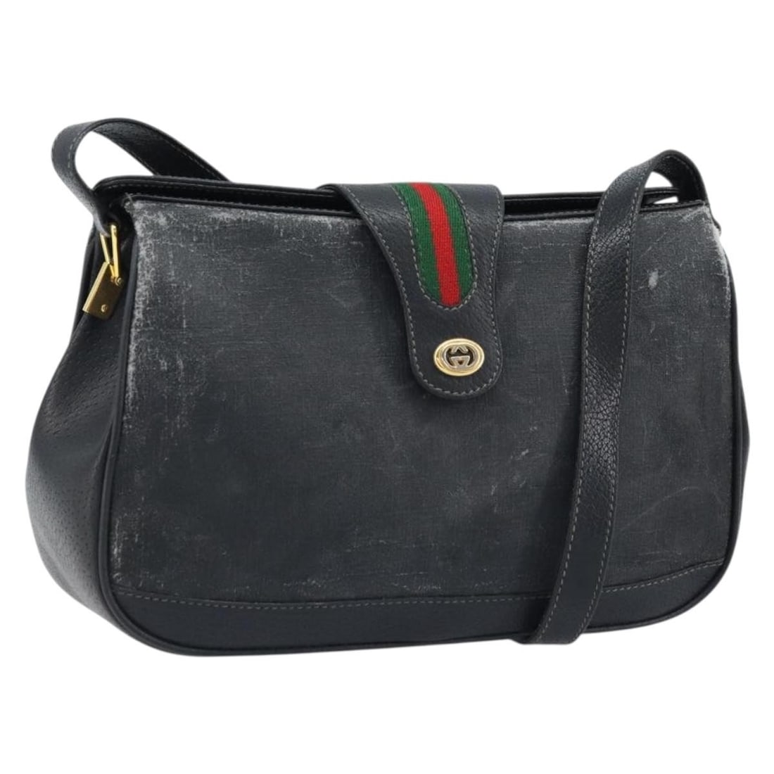 GG Supreme Web Sherry Line Shoulder Bag Black Gold PVC by Gucci: GG Supreme Web Sherry Line Shoulder Bag Black Gold PVC by Gucci This GUCCI GG Supreme Web Sherry Line shoulder bag features a black and gold PVC leather exterior with GG canvas accents. Designed for w