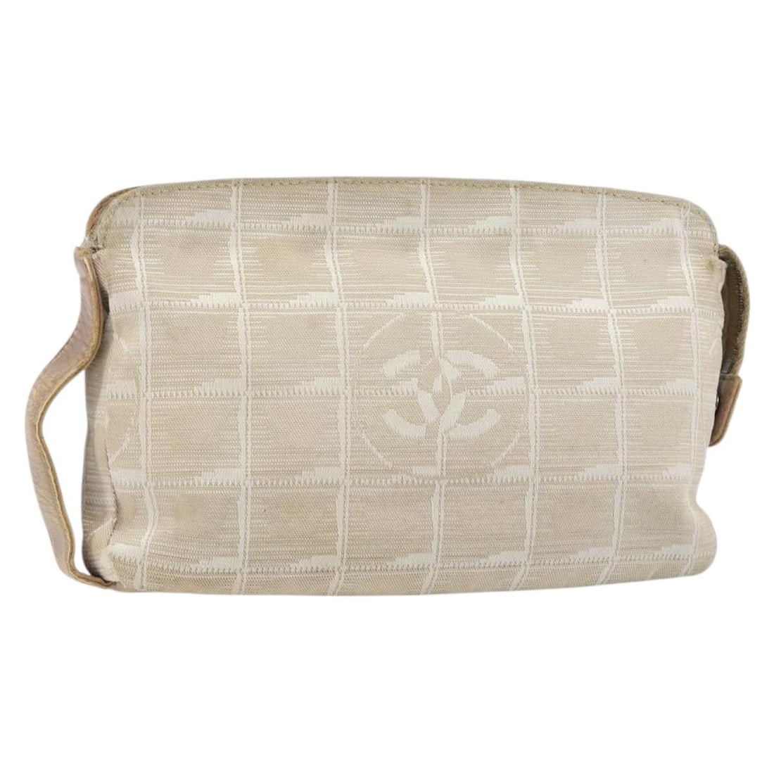 CHANEL Beige Nylon Travel Pouch Authentic 148196 France: CHANEL Beige Nylon Travel Pouch Authentic 148196 France This authentic CHANEL New Travel Line Pouch is a stylish accessory crafted in France from durable nylon in a chic beige hue. With approximate di