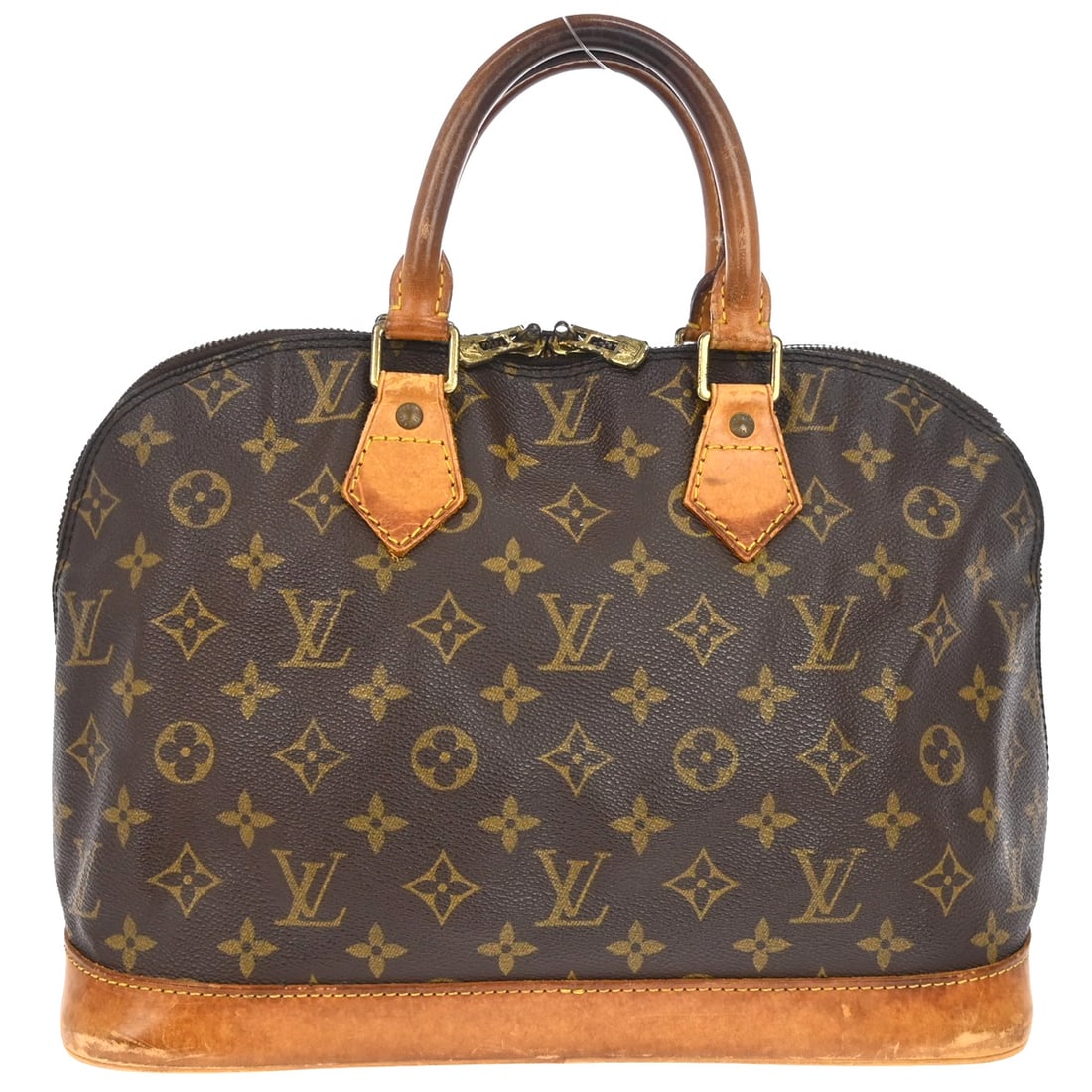 Louis Vuitton Alma Monogram Canvas Medium Brown Handbag M51130: Louis Vuitton Alma Monogram Canvas Medium Brown Handbag M51130 This Louis Vuitton Alma handbag features the iconic Monogram canvas design with beige double handles and a zip closure. A medium-sized vi