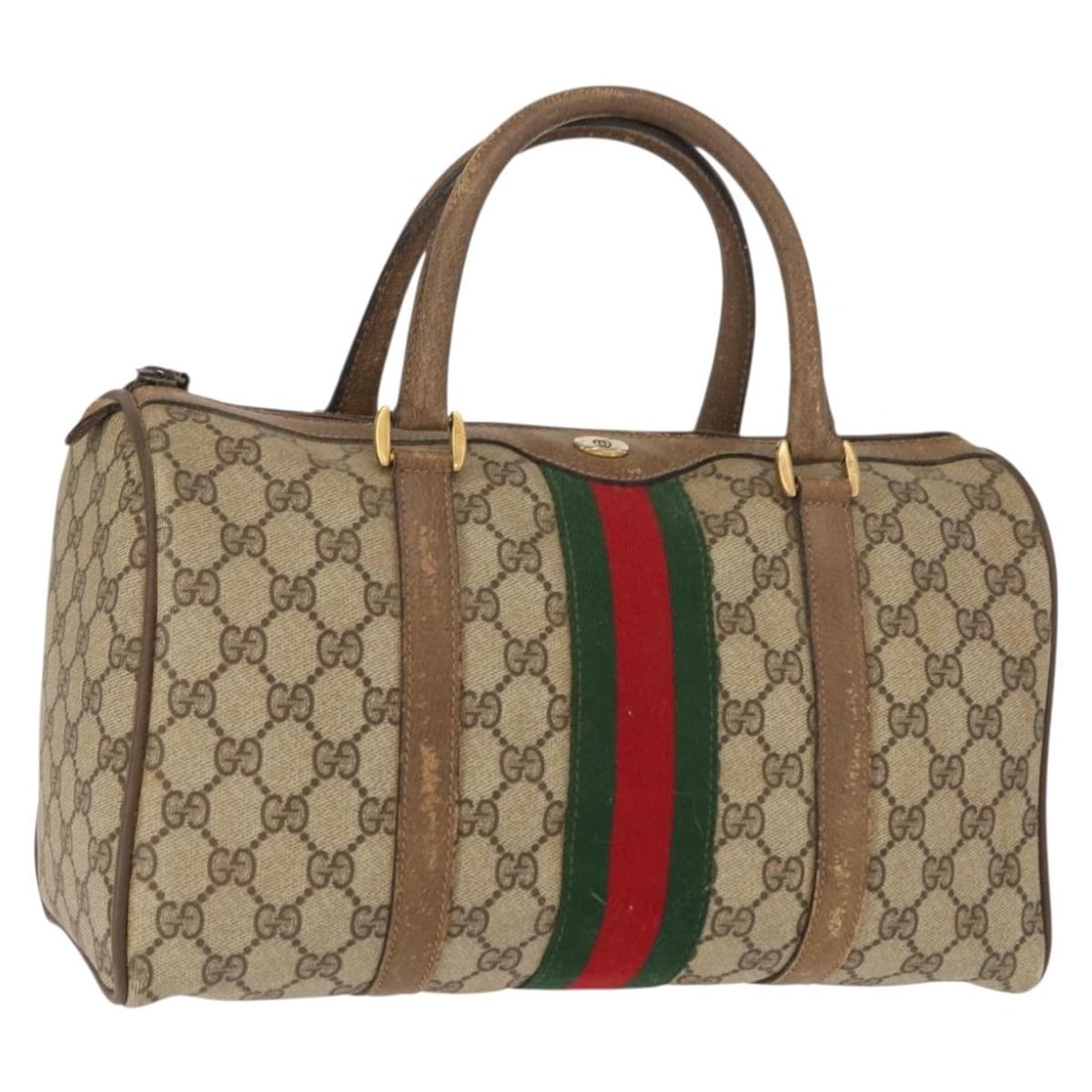 GUCCI GG Supreme Beige Gold PVC Boston Bag 39 02 007 Auth: GUCCI GG Supreme Beige Gold PVC Boston Bag 39 02 007 Auth This authentic GUCCI GG Supreme Web Sherry Line Boston Bag combines luxury with practicality. Crafted in Italy from durable PVC leather, this 