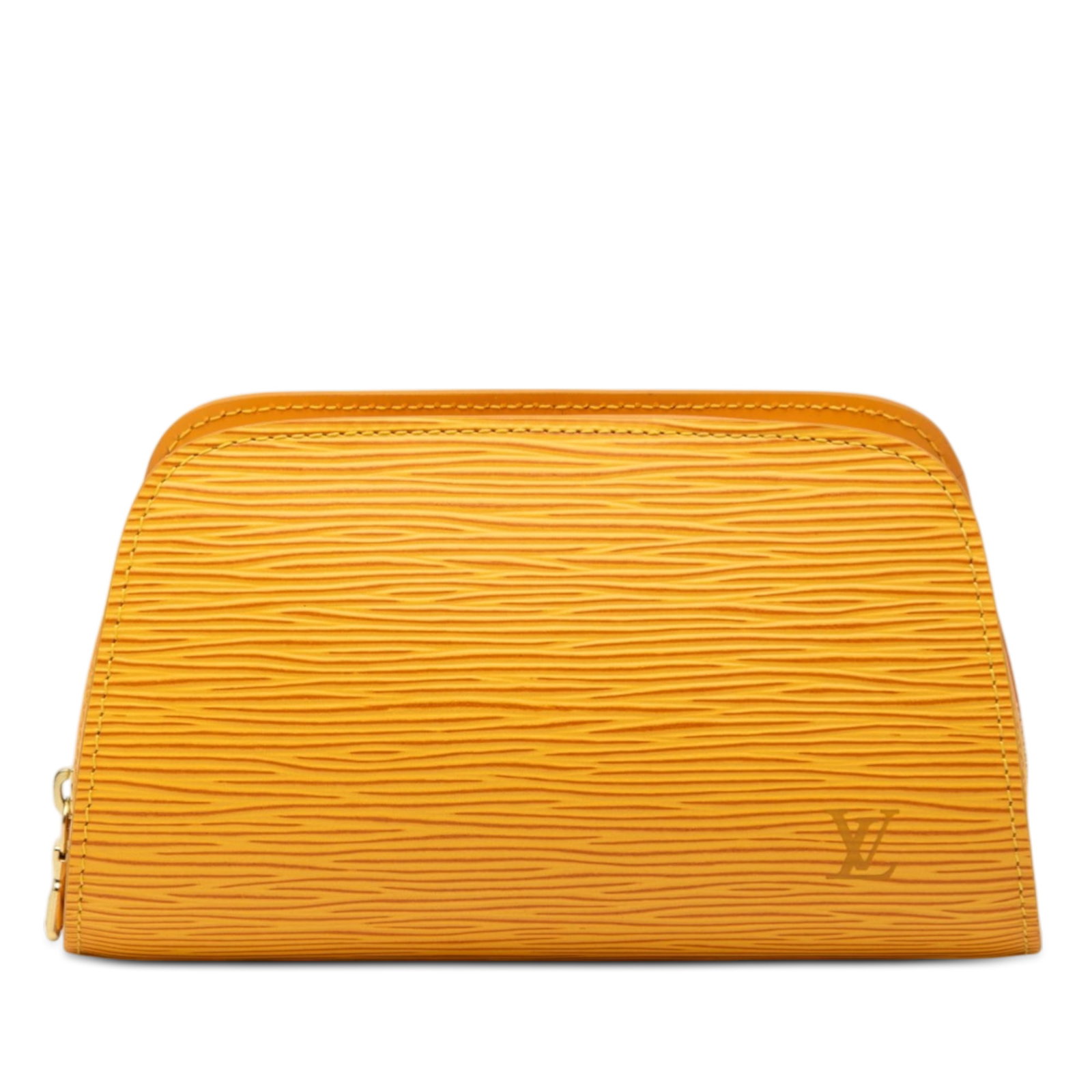 Louis Vuitton Epi Dauphine PM Yellow Leather Zip Pouch: Louis Vuitton Epi Dauphine PM Yellow Leather Zip Pouch This Louis Vuitton Epi Dauphine PM Pouch features a structured body crafted from Epi leather in yellow, complemented by a zip-around closure and 