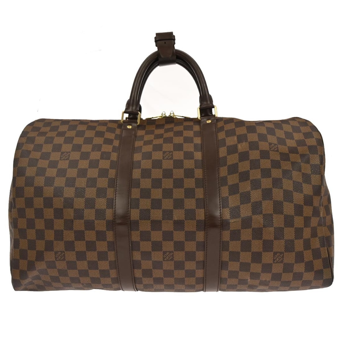 Keepall 50 Damier Canvas Travel Duffle by Louis Vuitton N41427: Keepall 50 Damier Canvas Travel Duffle by Louis Vuitton N41427 This Louis Vuitton Keepall 50 duffle handbag features the iconic Damier canvas leather exterior in brown, accented with the signature Lou