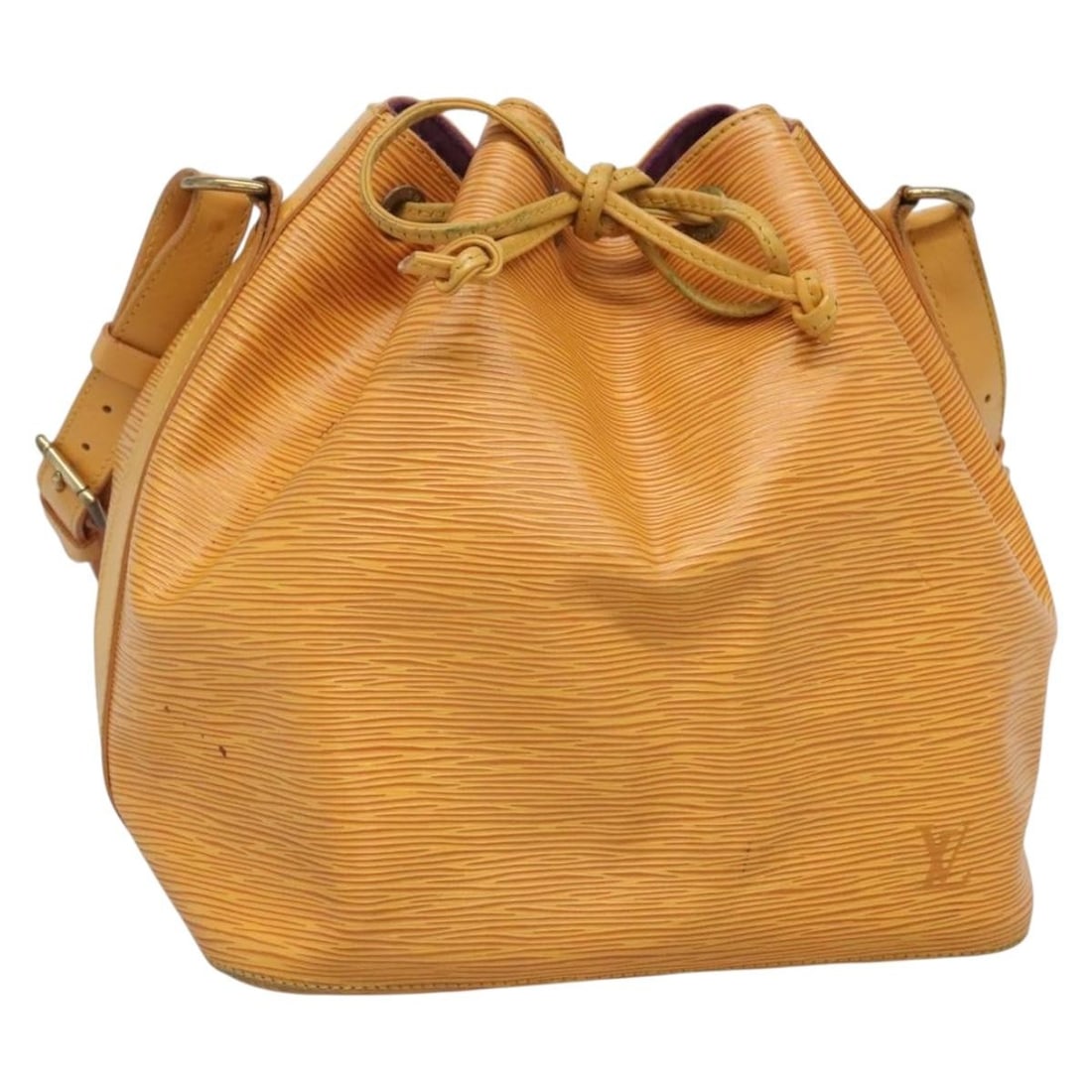 LOUIS VUITTON Epi Petit Noe Yellow Shoulder Bag M44109 France: LOUIS VUITTON Epi Petit Noe Yellow Shoulder Bag M44109 France This LOUIS VUITTON Epi Petit Noe Shoulder Bag is a chic accessory crafted from durable Epi leather in a vibrant yellow hue. Measuring appr