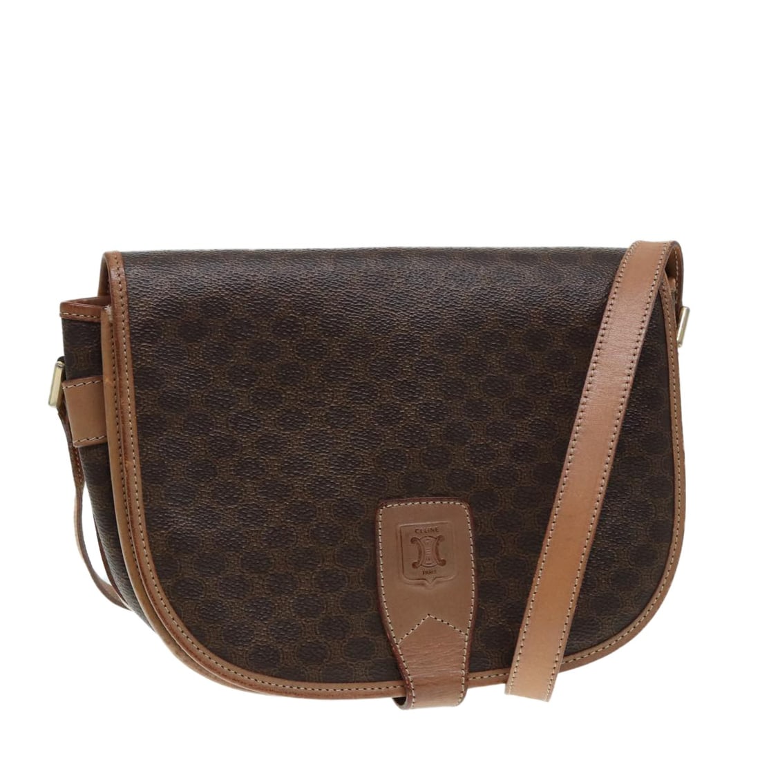 Celine Macadam Brown Coated Canvas Vintage Saddle Flap Shoulder Bag (1 of 18)