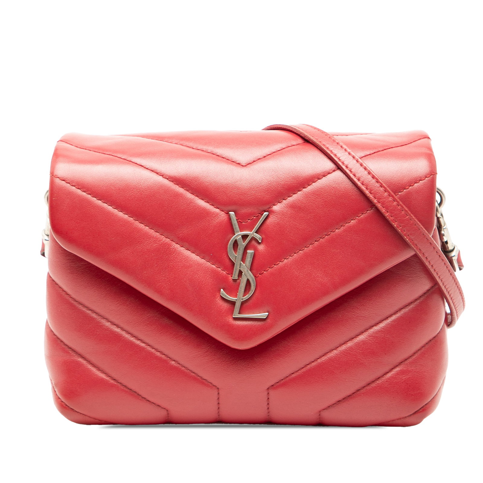 Saint Laurent Toy Matelasse Leather LouLou Red Crossbody Bag: Saint Laurent Toy Matelasse Leather LouLou Red Crossbody Bag Introducing the Saint Laurent Toy Matelasse Leather Monogram LouLou Crossbody bag, a stylish accessory that combines luxury with practicali
