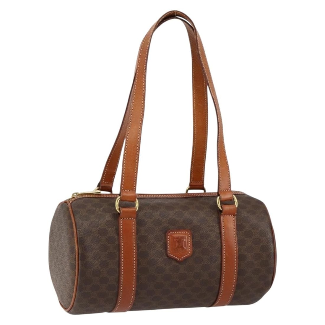 Celine Macadam Brown PVC Canvas Gold Tone Women's Handbag Italy: Celine Macadam Brown PVC Canvas Gold Tone Women's Handbag Italy This CELINE Macadam hand bag is crafted from brown and gold PVC leather and Macadam canvas. Designed for women, it features a structured