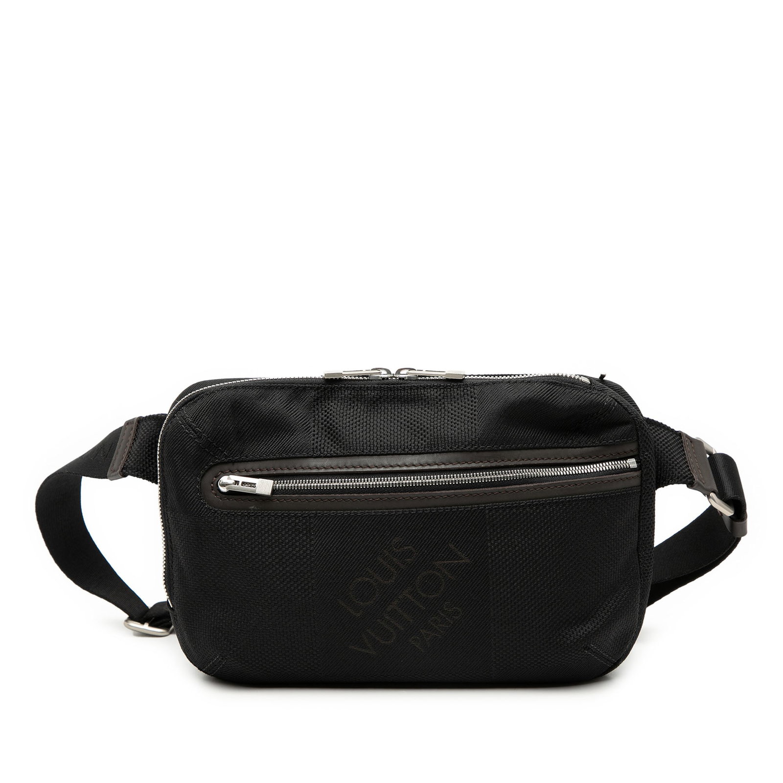 Louis Vuitton Archer Waist Bag in Black Damier Geant Canvas: Louis Vuitton Archer Waist Bag in Black Damier Geant Canvas The Louis Vuitton Damier Geant Archer is a compact waist bag featuring a black canvas body accented with leather trim. It is designed with a