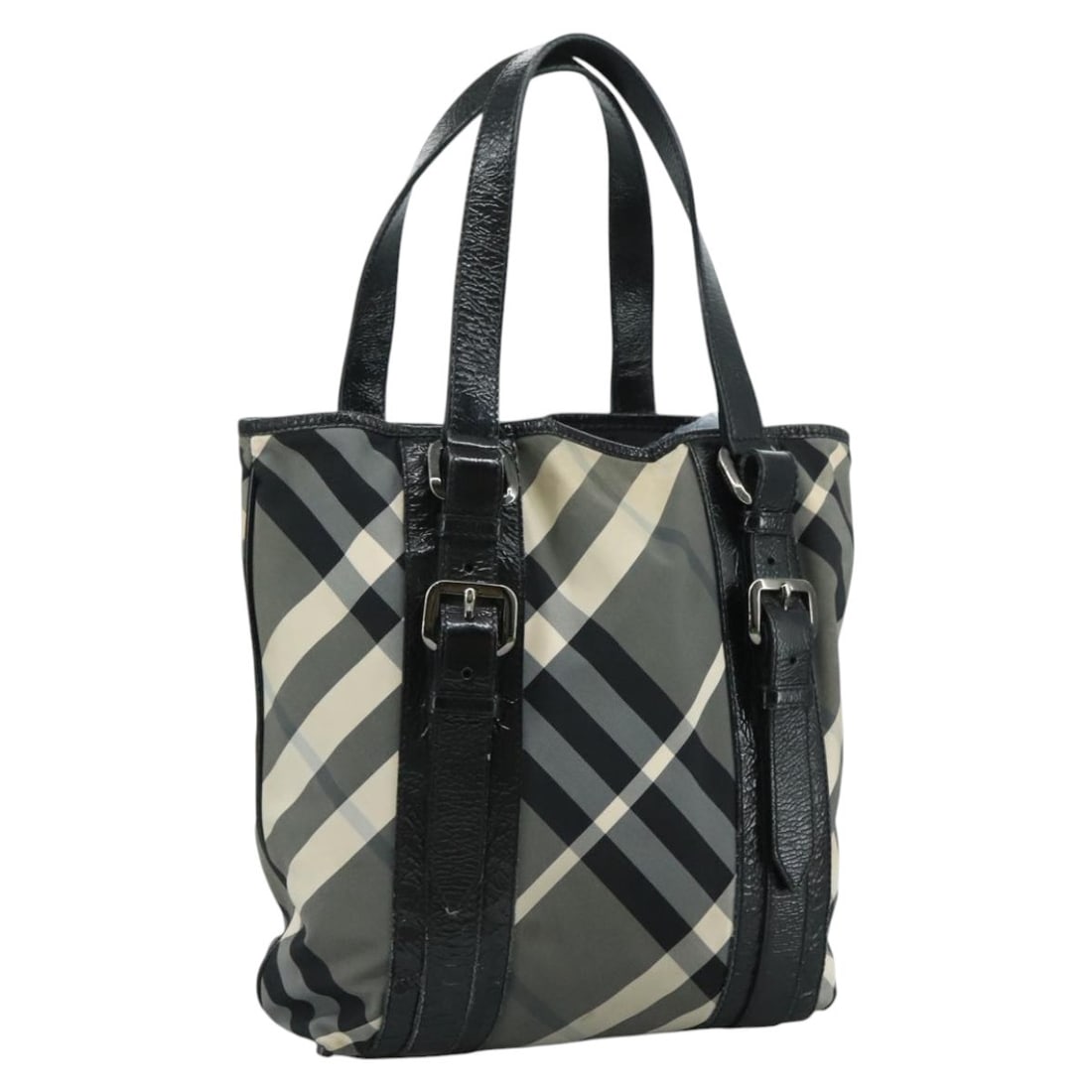 Burberry Gray and Black PVC Nova Check Tote Bag for Women: Burberry Gray and Black PVC Nova Check Tote Bag for Women This Burberry tote bag features the signature Nova Check pattern in gray and black PVC leather with enamel accents. Designed for women, the ba