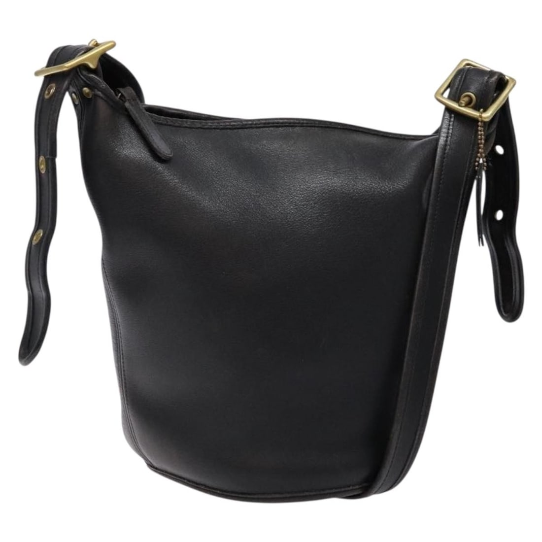 Coach Black Leather Shoulder Bag AM8871 with Gold Accents: Coach Black Leather Shoulder Bag AM8871 with Gold Accents This authentic Coach shoulder bag is crafted from premium leather in a sleek black and gold color combination. Designed for both style and fun