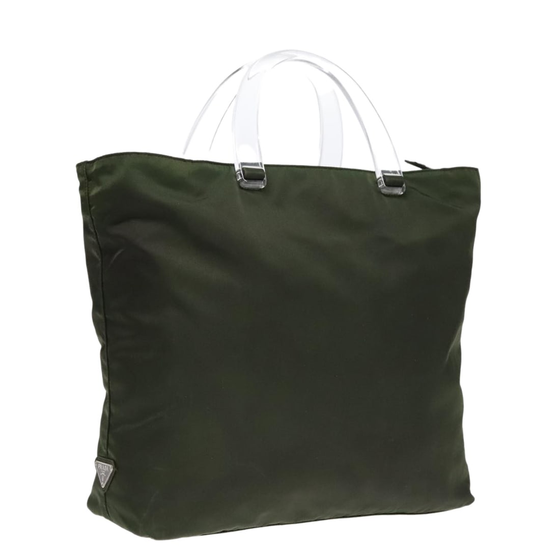 Prada Green and Silver Nylon Women's Handbag Made in Italy: Prada Green and Silver Nylon Women's Handbag Made in Italy This PRADA women's handbag features a stylish combination of green, clear, and silver nylon. Made in Italy, the bag has a practical design wi