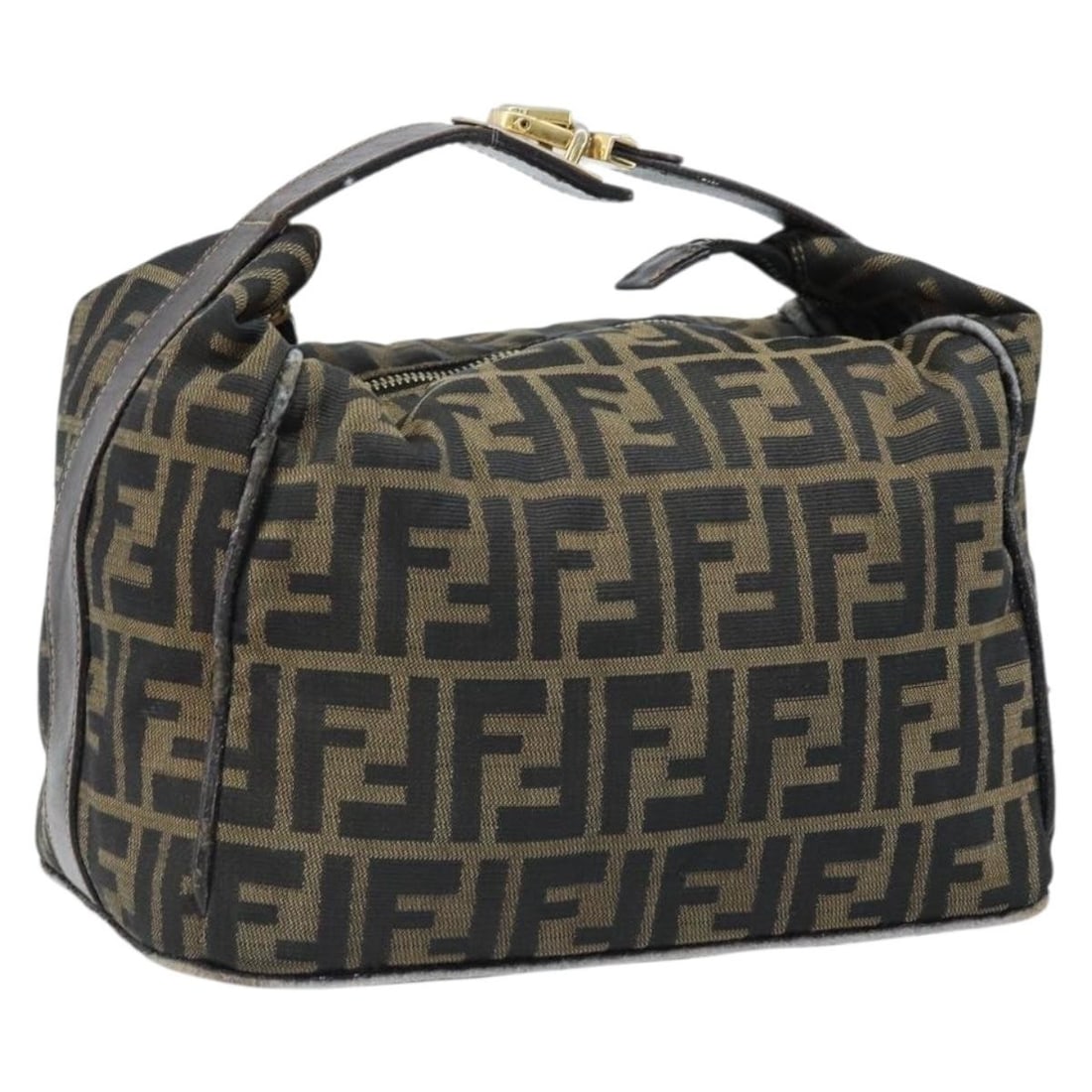 Fendi Zucca Canvas Black Brown Vanity Bag Gold Tone Accents (1 of 18)