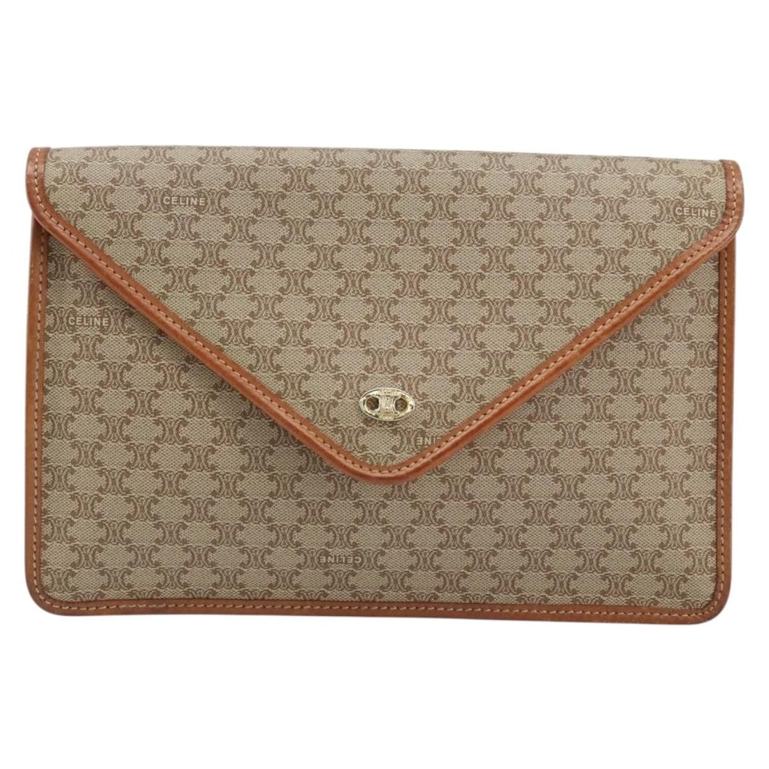 Celine Macadam Pochette beige canvas leather clutch bag Italy (1 of 18)