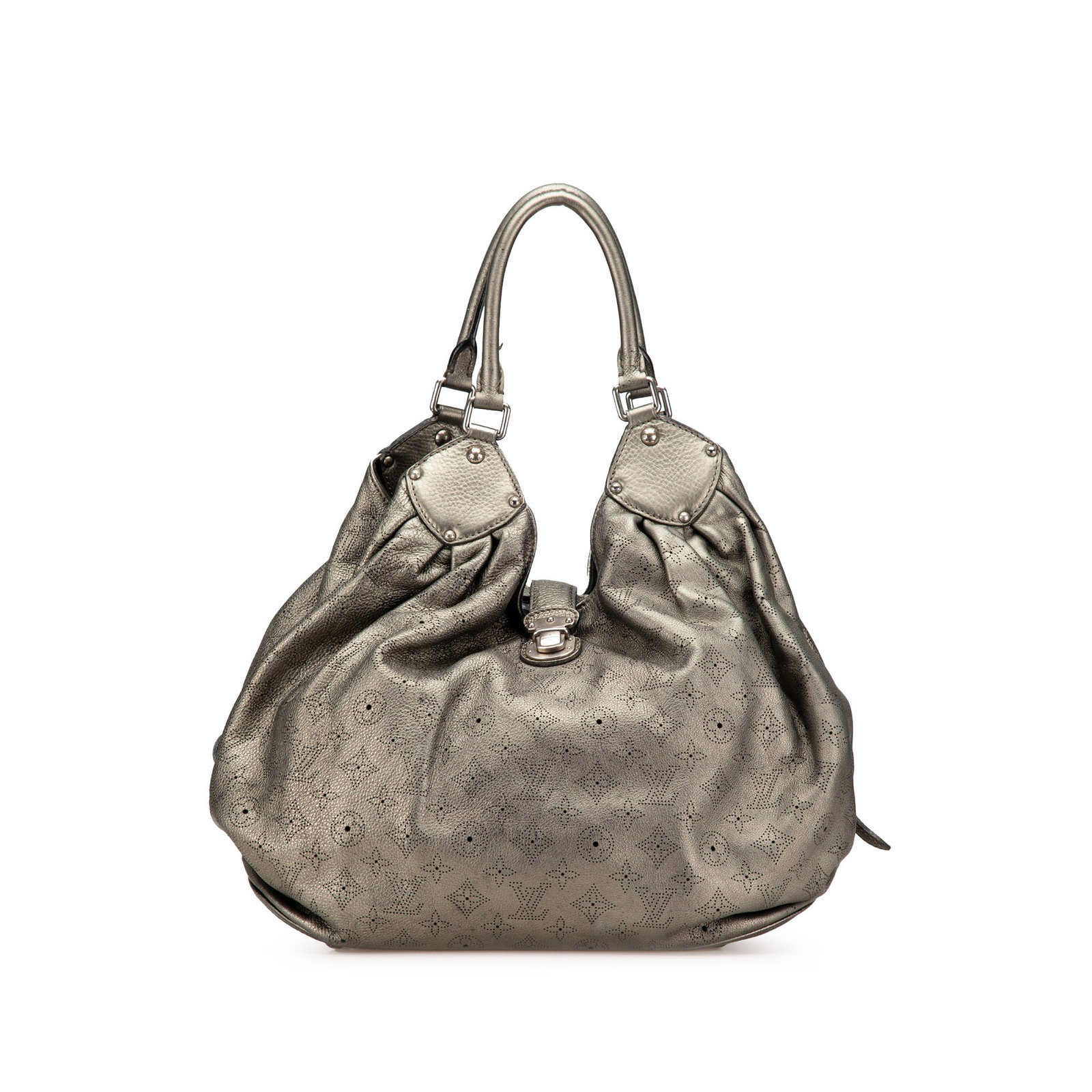 Louis Vuitton Monogram Mahina XL Silver Leather Hobo Bag: Louis Vuitton Monogram Mahina XL Silver Leather Hobo Bag This Louis Vuitton Monogram Mahina XL hobo bag is crafted from luxurious mahina leather and features a stylish open top with a flat strap and a