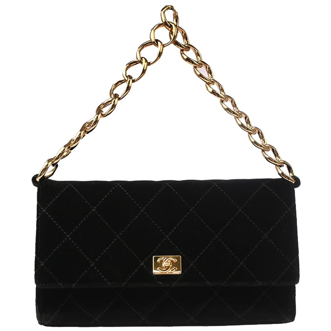 Chanel Classic Flap Black Velvet Top Handle Handbag: Chanel Classic Flap Black Velvet Top Handle Handbag This exquisite Chanel Black Velvet Chain Handbag is a perfect blend of luxury and practicality. Designed for casual occasions, this small-sized hand