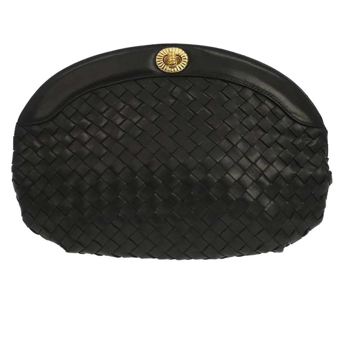 Intrecciato Lambskin Leather Clutch in Black by Bottega Veneta: Intrecciato Lambskin Leather Clutch in Black by Bottega Veneta This Bottega Veneta clutch bag is crafted from black lambskin leather in the brand's signature Intrecciato weave. The bag features a smal