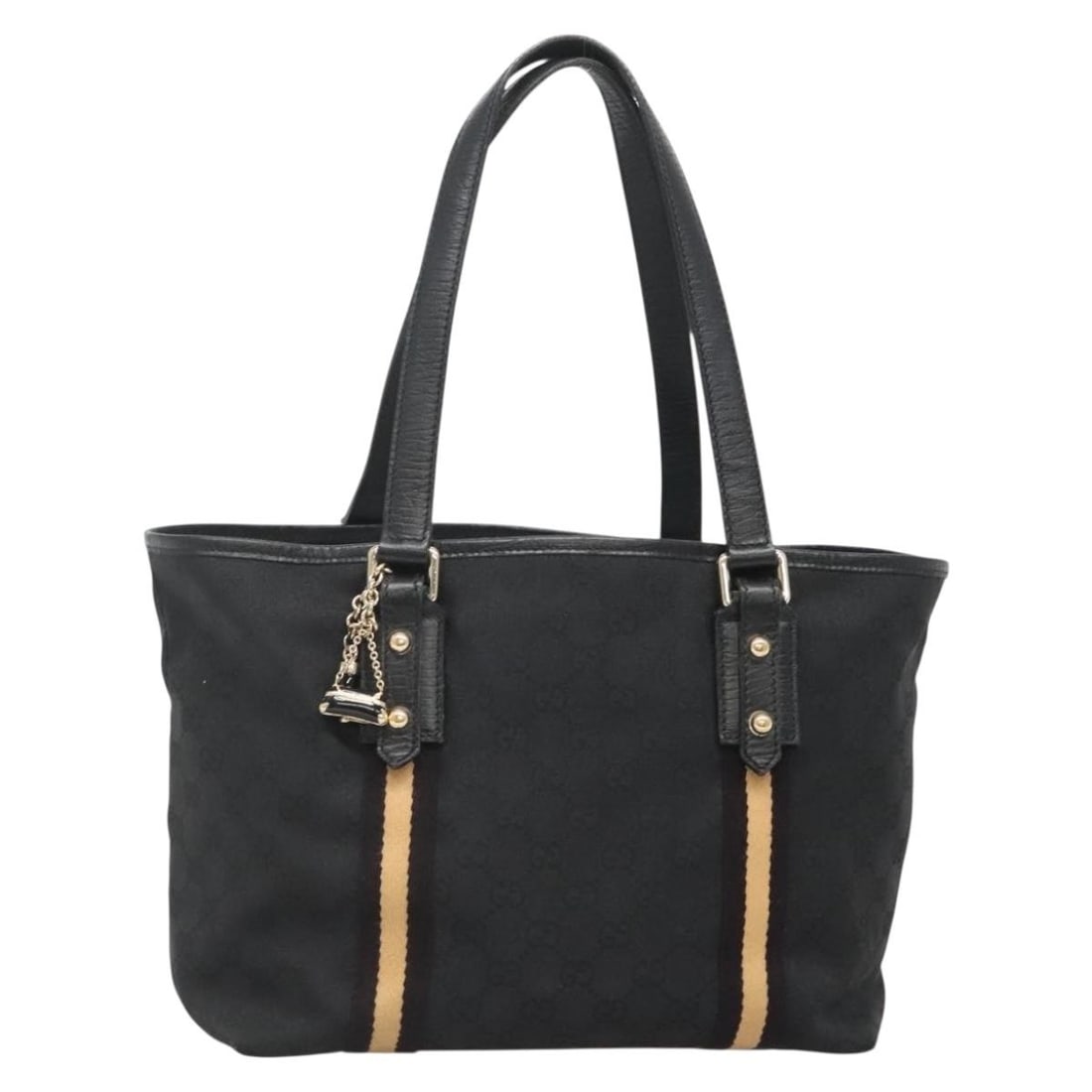 GUCCI GG Canvas Sherry Line Tote Bag Black Gold 137396 Auth: GUCCI GG Canvas Sherry Line Tote Bag Black Gold 137396 Auth This authentic GUCCI GG Canvas Sherry Line Tote Bag showcases a stylish black and gold exterior, crafted from high-quality GG Canvas. With a