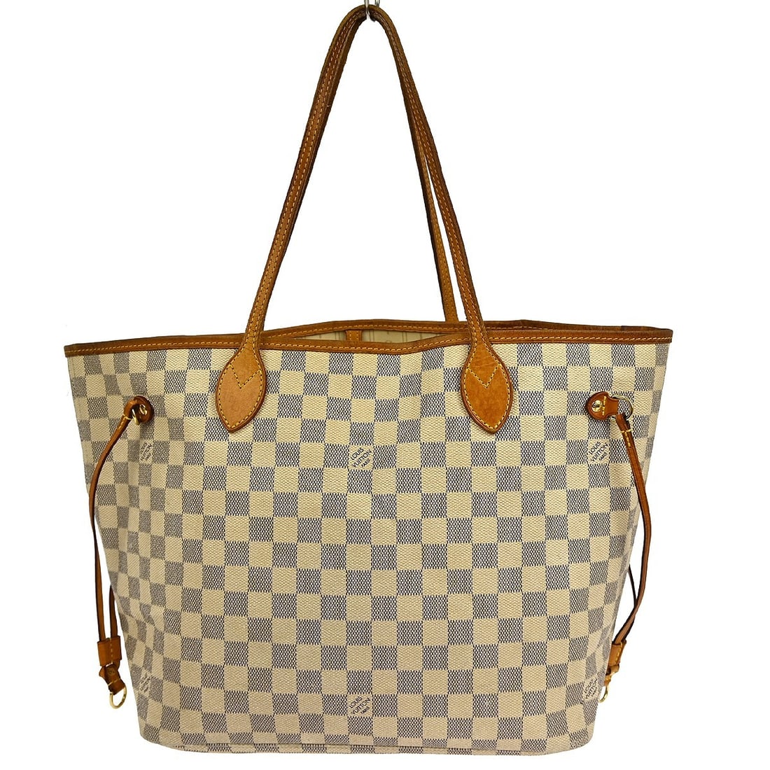Louis Vuitton Neverfull MM Damier Azur Canvas Tote Shoulder Bag N41361: Louis Vuitton Neverfull MM Damier Azur Canvas Tote Shoulder Bag N41361 This Louis Vuitton Neverfull MM shoulder bag features the classic Damier Azur canvas with leather trim and double leather handles