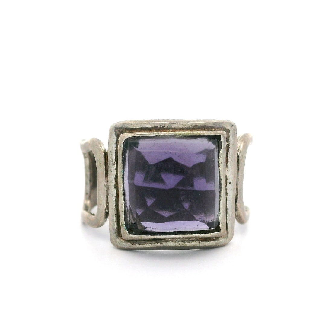 Vintage Sterling Silver Square Amethyst Cocktail Ring Size 8 (1 of 4)