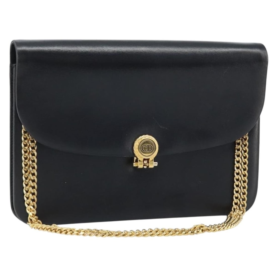 Christian Dior Black Leather Shoulder Bag with Gold Chain Strap: Christian Dior Black Leather Shoulder Bag with Gold Chain Strap This Christian Dior chain shoulder bag is crafted from black leather with gold-tone accents. Designed for women, the bag features a comp