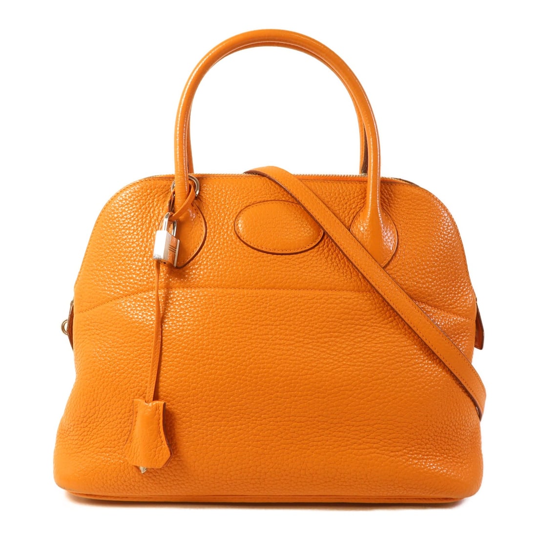 HERMES Bolide 31 2way Shoulder Bag Orange Clemence Leather: HERMES Bolide 31 2way Shoulder Bag Orange Clemence Leather This HERMES Bolide 31 2-way shoulder bag is crafted from luxurious Clemence leather in a vibrant orange hue. Designed for versatility, this b