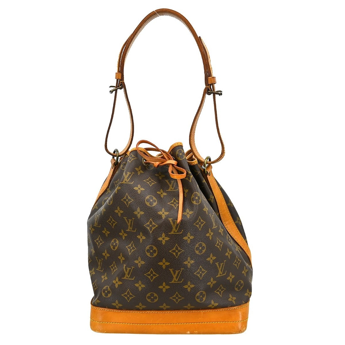 Louis Vuitton Noe Monogram Canvas Medium Shoulder Bag with Drawstring Closure: Louis Vuitton Noe Monogram Canvas Medium Shoulder Bag with Drawstring Closure This Louis Vuitton Noe drawstring shoulder bag features the iconic monogram canvas leather exterior with a beige shoulder 