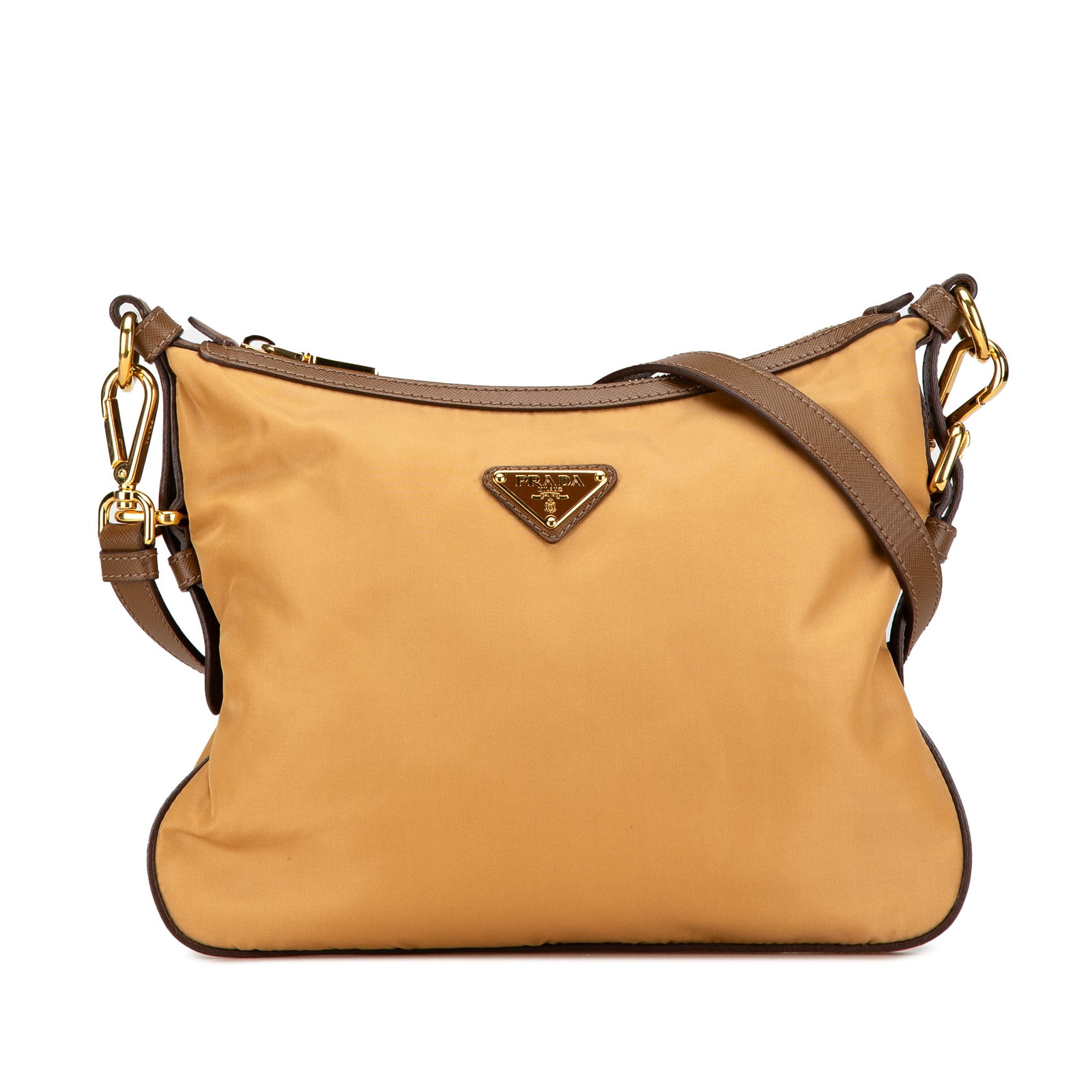 Prada Tessuto Nylon Crossbody Bag with Saffiano Leather Trim: Prada Tessuto Nylon Crossbody Bag with Saffiano Leather Trim This Prada crossbody bag is crafted from nylon with saffiano leather trim and features an adjustable and detachable flat strap. The bag is 