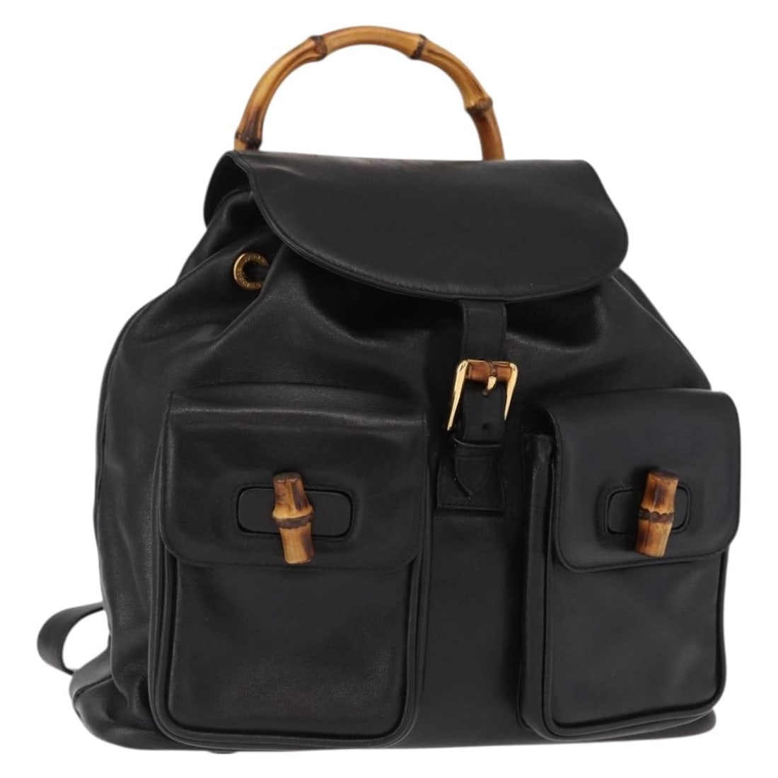 GUCCI Black Gold Leather Bamboo Backpack 003 2058 0016 Auth (1 of 18)