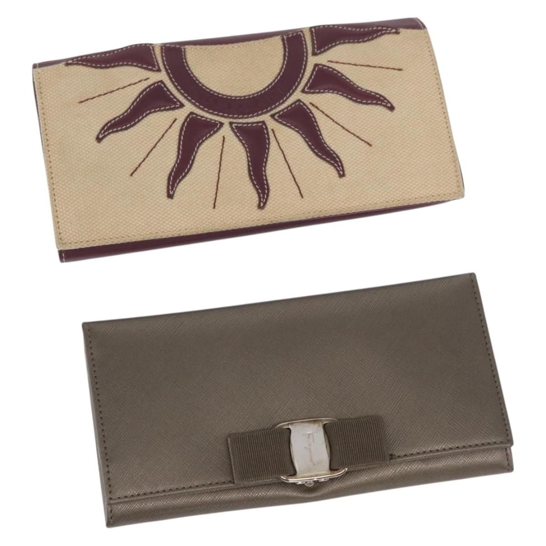 BVLGARI Beige Khaki Leather Canvas Long Wallet Set: BVLGARI Beige Khaki Leather Canvas Long Wallet Set Elevate your accessory collection with this BVLGARI Salvatore Ferragamo Long Wallet. Crafted in Italy, this stylish wallet features a sophisticated b