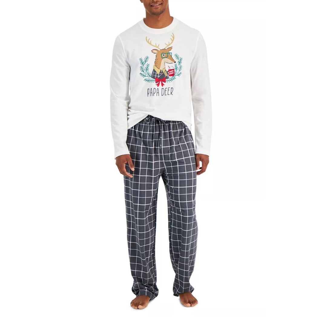 Men's Family Pajamas Papa Deer Grey Plaid Pajama Set S (1 of 3)