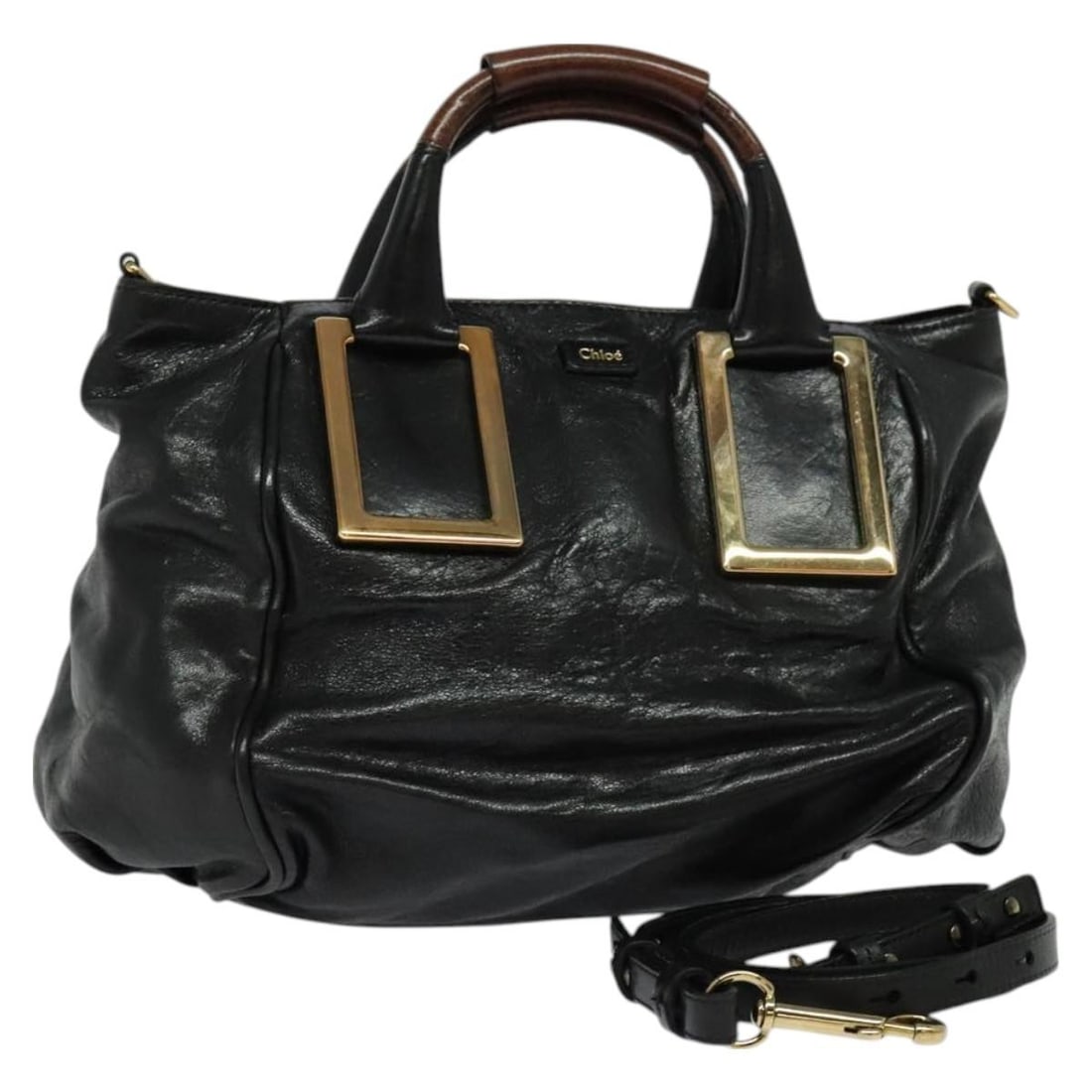 Chloe Etel Black Gold Leather Hand Bag 2way Authentic BA3601 (1 of 18)