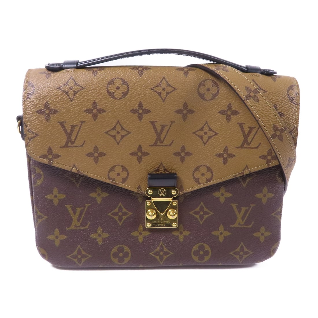 LOUIS VUITTON Pochette Metis 2 Way Shoulder Bag M44876 Monogram Brown: LOUIS VUITTON Pochette Metis 2 Way Shoulder Bag M44876 Monogram Brown This stylish LOUIS VUITTON Pochette Metis 2 Way Shoulder Bag showcases a chic brown monogram reverse design, crafted from durable 