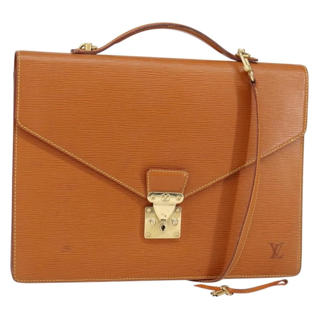 LOUIS VUITTON Epi Leather Briefcase Zipangu Gold M54428 with Key & Strap: LOUIS VUITTON Epi Leather Briefcase Zipangu Gold M54428 with Key & Strap This LOUIS VUITTON Epi Serviette Conseiller Briefcase in a stunning Zipangu Gold is a statement piece for any professional sett