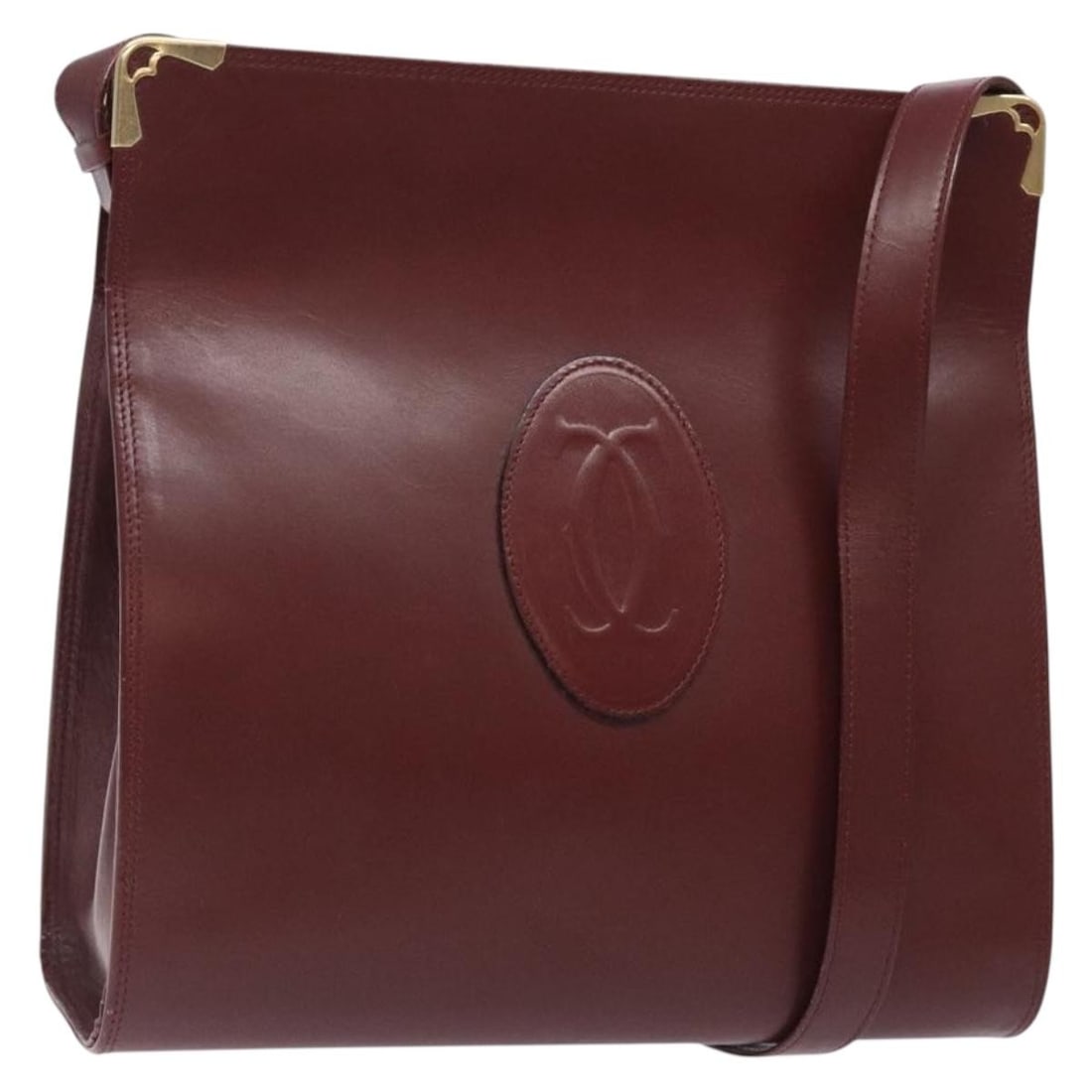 CARTIER Must Line Gamaguchi Bordeaux Gold Leather Shoulder Bag Auth: CARTIER Must Line Gamaguchi Bordeaux Gold Leather Shoulder Bag Auth This CARTIER Must Line Gamaguchi Shoulder Bag showcases a rich bordeaux leather exterior complemented by gold accents. Designed for 