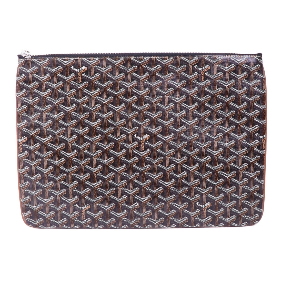 GOYARD Clutch Bag Black Brown Coated Canvas Made in France: GOYARD Clutch Bag Black Brown Coated Canvas Made in France Elevate your accessory collection with this stylish Goyard clutch bag, crafted from durable PVC coated canvas. The sleek exterior features a 