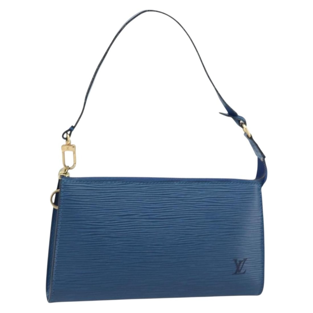 Louis Vuitton Epi Leather Blue Pochette Accessoires Bag M52985 with Dust Bag: Louis Vuitton Epi Leather Blue Pochette Accessoires Bag M52985 with Dust Bag This Louis Vuitton Epi Pochette Accessoires pouch in blue features the brand's signature Epi leather exterior. Designed for