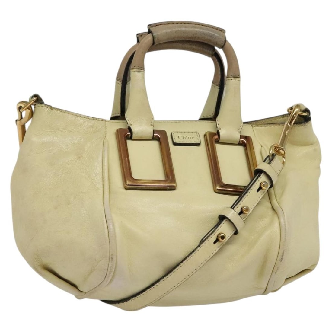Chloe Etel Leather Hand Bag Ivory Gold 2way Authentic (1 of 18)