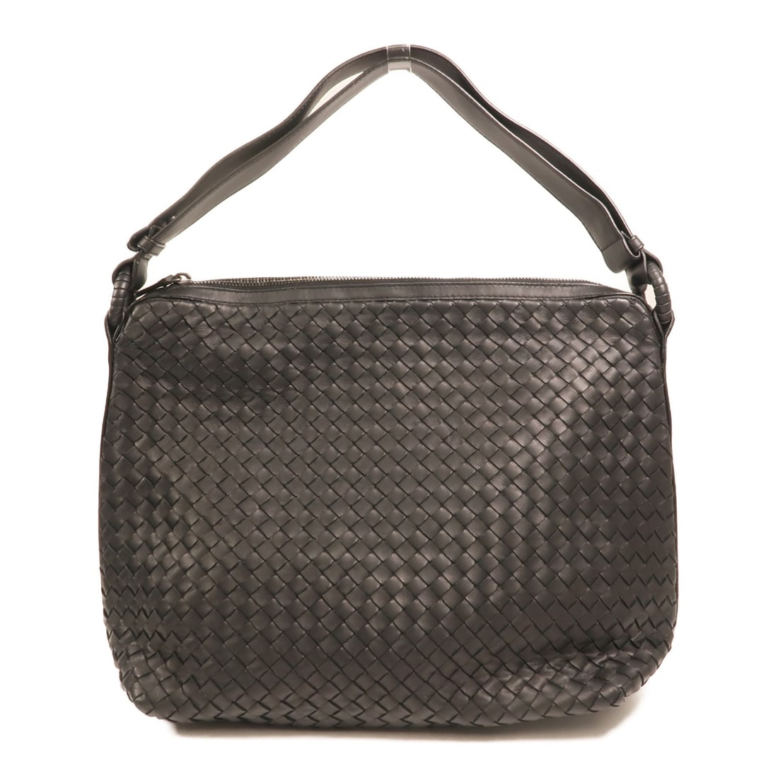 Bottega Veneta Black Lambskin Women's Shoulder Bag with Silver Hardware: Bottega Veneta Black Lambskin Women's Shoulder Bag with Silver Hardware This Bottega Veneta shoulder bag is crafted from black lambskin leather, featuring a sleek and elegant design. Made in Italy, it