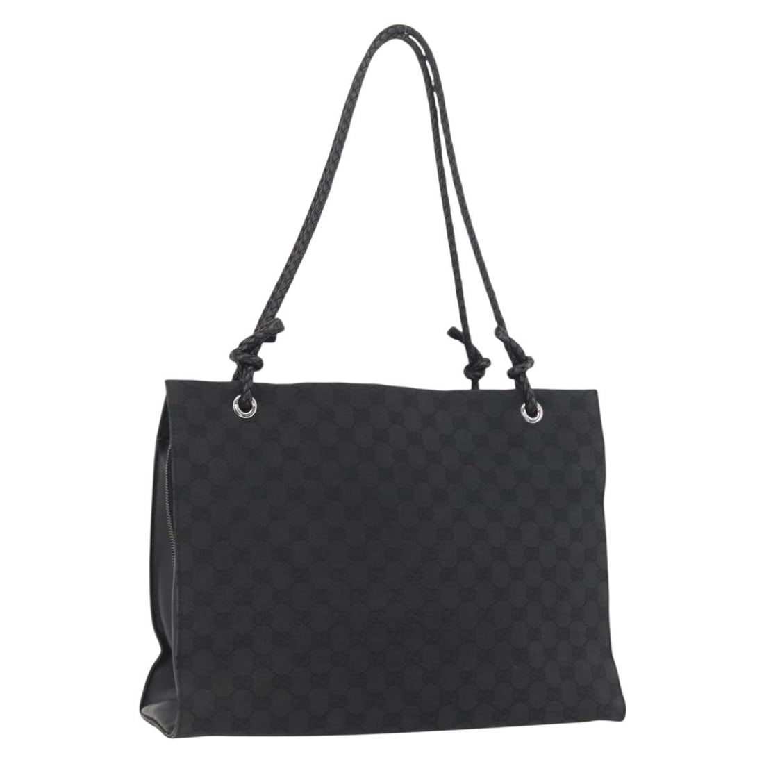 Gucci Black GG Canvas Women's Tote Bag Silver Accents 109140 Italy: Gucci Black GG Canvas Women's Tote Bag Silver Accents 109140 Italy This is a GUCCI GG Canvas tote bag featuring a black and silver color scheme. Crafted in Italy, the bag is made from durable canvas w