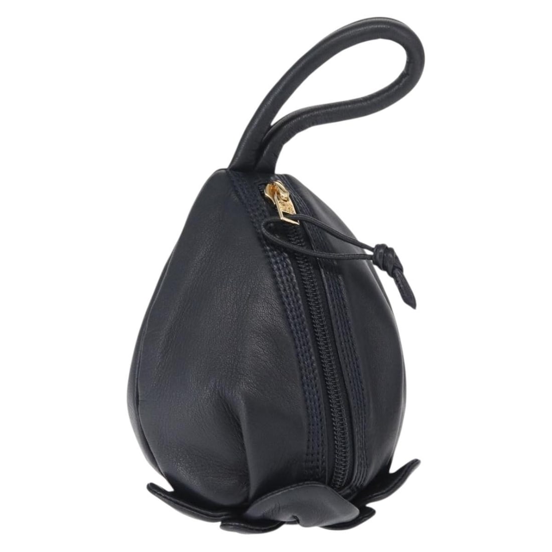 Loewe Black and Gold Leather Hand Pouch with Dust Bag: Loewe Black and Gold Leather Hand Pouch with Dust Bag This LOEWE hand pouch features black leather with gold-tone accents. Made in Spain, the pouch offers a compact and stylish design, ideal for carry