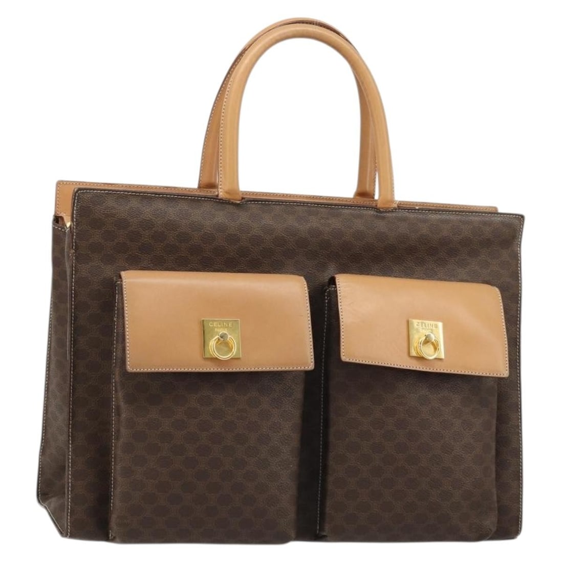 Celine Macadam Brown PVC Leather Handbag with Gold Accents (1 of 18)
