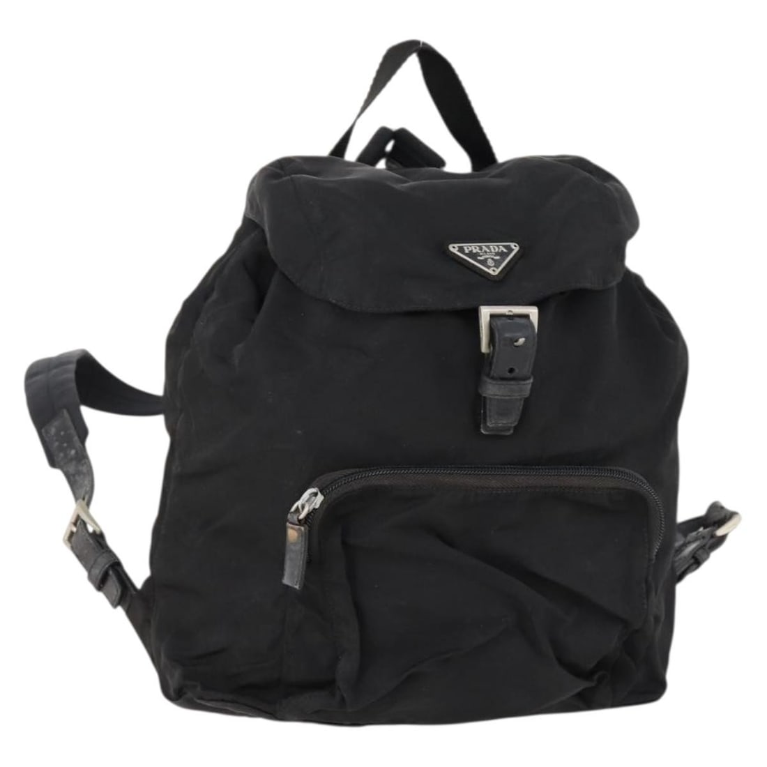 Prada Silver and Black Nylon Backpack with Guarantee Card: Prada Silver and Black Nylon Backpack with Guarantee Card This PRADA women's backpack is crafted from nylon in a silver and black color scheme. Made in Italy, it features a spacious main compartment a