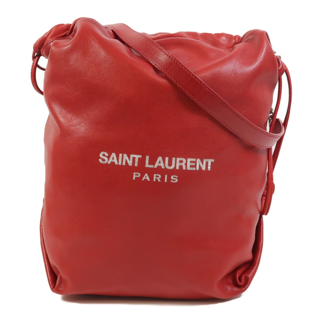 Saint Laurent Teddy Red Lambskin Chain Shoulder Bag Silver Hardware: Saint Laurent Teddy Red Lambskin Chain Shoulder Bag Silver Hardware This YVES SAINT LAURENT Teddy Bucket Chain Shoulder Bag is crafted from luxurious red lambskin leather and features silver-tone hard