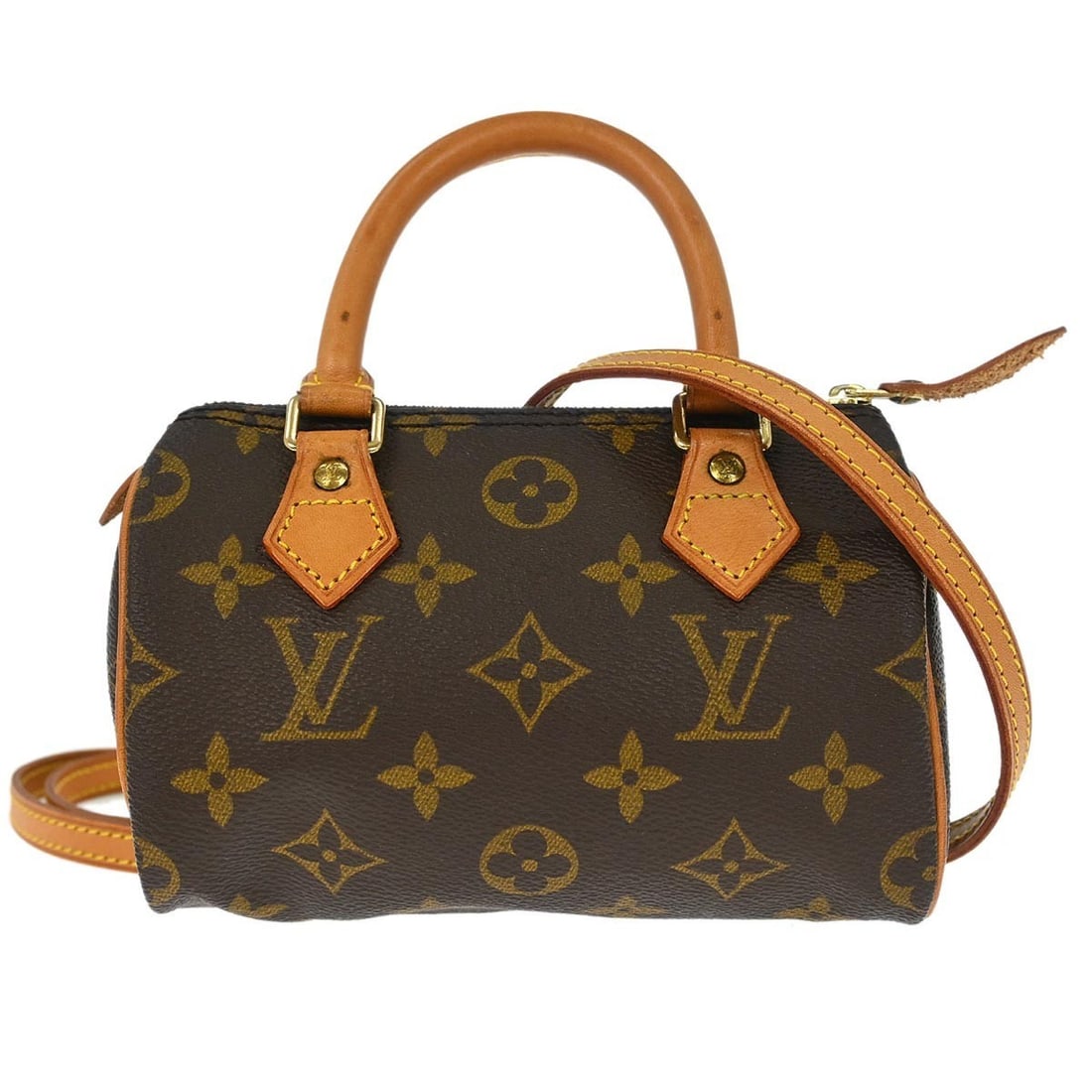 Mini Monogram Canvas Speedy M41534 Two Way Bag by Louis Vuitton: Mini Monogram Canvas Speedy M41534 Two Way Bag by Louis Vuitton This Louis Vuitton Mini Speedy 2-way handbag features the iconic Monogram canvas leather in brown. The bag is designed in a compact mini