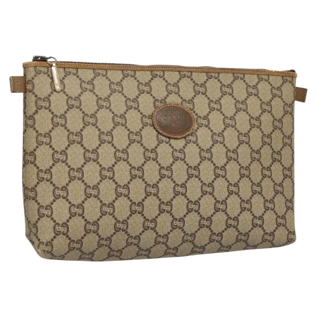 Gucci GG Supreme Beige Gold PVC Leather Women's Clutch Bag: Gucci GG Supreme Beige Gold PVC Leather Women's Clutch Bag This Gucci GG Plus Supreme clutch bag features a beige and gold PVC leather exterior with GG canvas accents. Designed for women, it offers a 