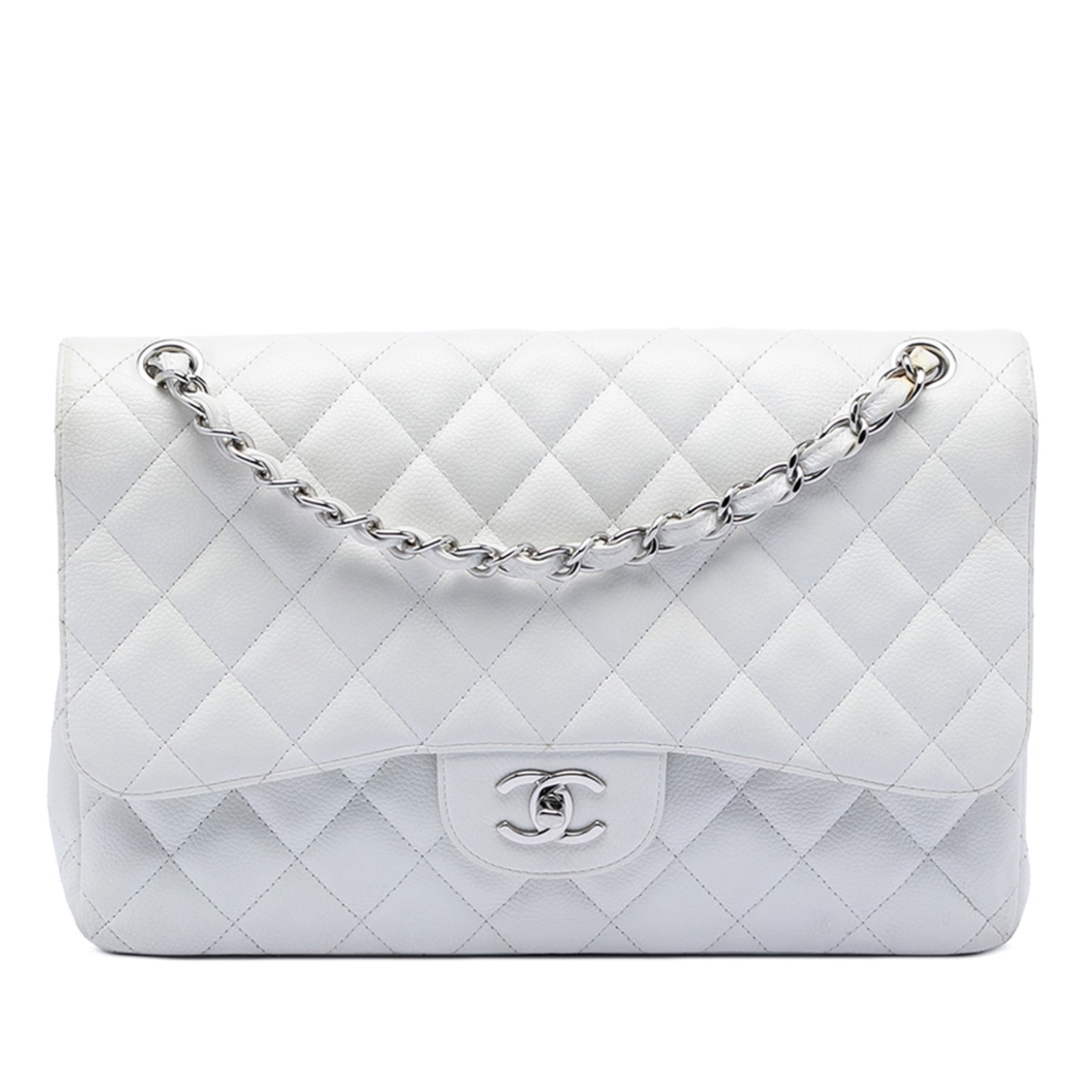 White Chanel Jumbo Caviar Leather Double Flap Shoulder Bag (1 of 7)